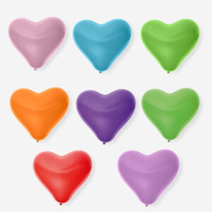 Multi coloured heart balloons - 10 pcs