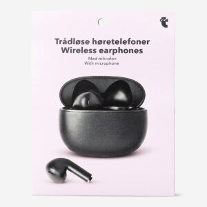 Black wireless earphones with microphone