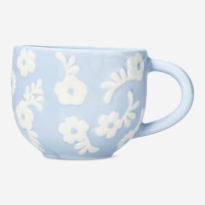 Blue mug with white flowers - 400 ml - Image 2