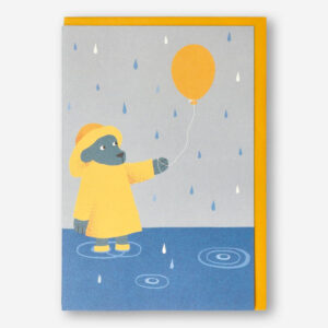 Dog with Ballon in Rain Card with Envelope - Image 1