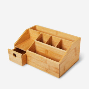 Bamboo cosmetic organiser with multi-size compartments and drawer - Image 2