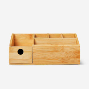 Bamboo cosmetic organiser with multi-size compartments and drawer - Image 1