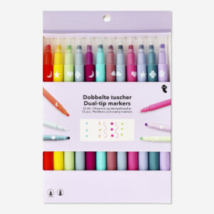 Dual-tip markers with fineliners and stamps - 12 pcs - Image 1