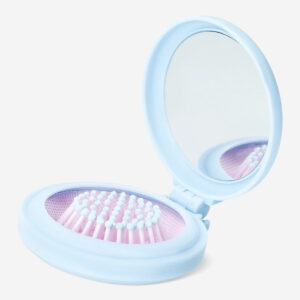 Foldable hairbrush with flower print and mirror