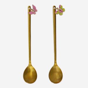Gold dessert spoons with butterflies - 2 pcs - Image 1