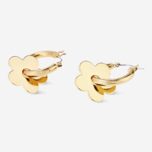 Gold flower hoop earrings - 2 pcs - Image 1