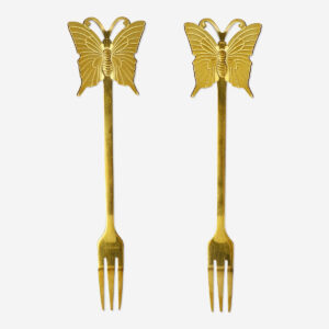 Gold snack forks with butterflies - 2 pcs - Image 1