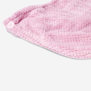 Plush pink hair towel with twist-and-button design - Image 3