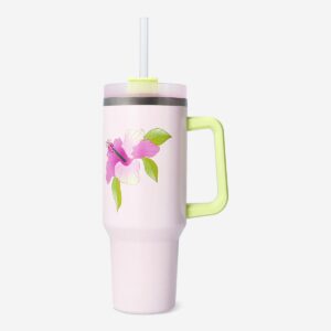 Hibiscus print tumbler with lid and straw - 1200 ml