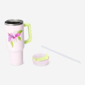 Hibiscus print tumbler with lid and straw - 1200 ml - Image 3