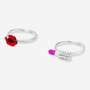 Lip- and Lipstick-Shaped Adjustable Rings - 2 pcs - Image 1
