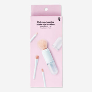 Four-piece multi-coloured travel make-up brushes