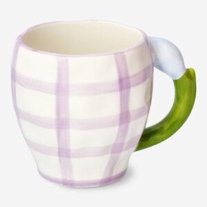 Mug with flower handle and checks - 450 ml - Image 1