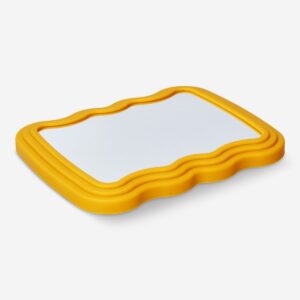 Orange standing mirror with wavy edge design - Image 2
