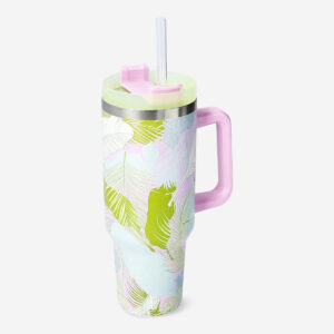 Palm leaves printed tumbler with lid and straw - 1200 ml - Image 2