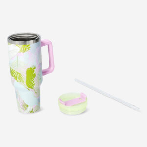 Palm leaves printed tumbler with lid and straw - 1200 ml - Image 3