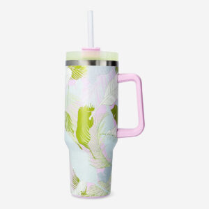 Palm leaves printed tumbler with lid and straw - 1200 ml