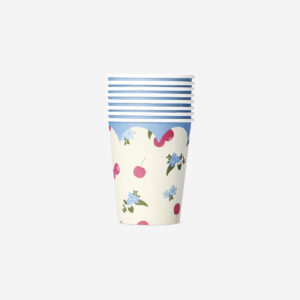 Paper cup with cherries and flowers - 8 pcs