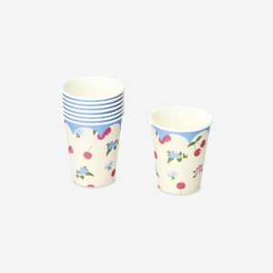 Paper cup with cherries and flowers - 8 pcs - Image 3