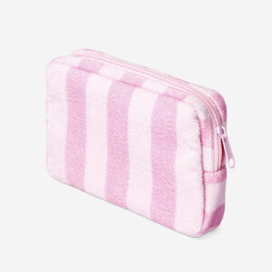Pink cosmetic bag with stripes and pineapple print - Image 2