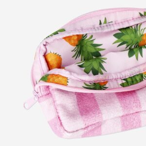 Pink cosmetic bag with stripes and pineapple print - Image 3
