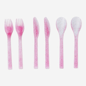 Pink plastic cutlery set - 6 pcs