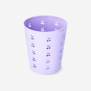 Purple bin with cherries