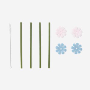 Reusable straws with cherry blossom clips - 4 pcs - Image 2