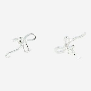 Silver bow earrings - 2 pcs - Image 2