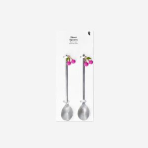 Silver dessert spoons with cherries - 2 pcs