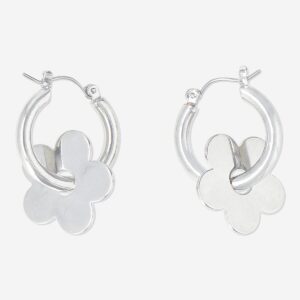 Silver flower hoop earrings - 2 pcs