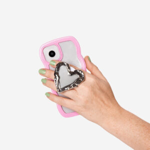 Silver heart pop out grip for phone