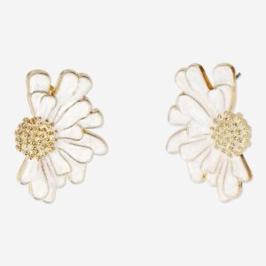 Stud earrings with gold flower - 2 pcs - Image 1