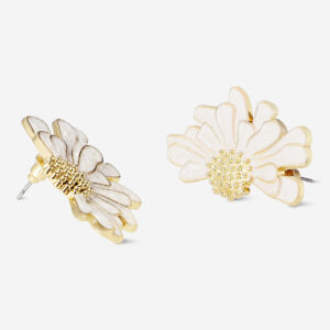 Stud earrings with gold flower - 2 pcs - Image 3