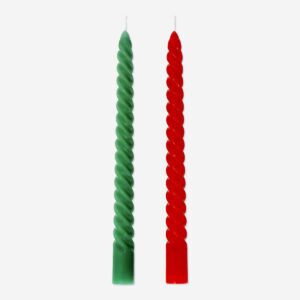 Twisted Dinner Candles in Red and Green - 4 pcs - Image 2