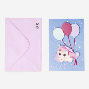 Unicorn with ballons card with envelope