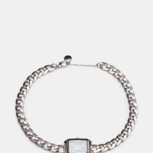 Watch Necklace Pewter Metallic