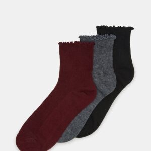 3 Pack Lettuce Edge Anklet Socks Burgundy