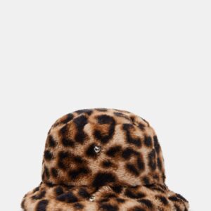 Faux Fur Bucket Hat Leopard Rhinestones - Image 1