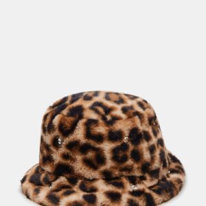 Faux Fur Bucket Hat Leopard Rhinestones - Image 3