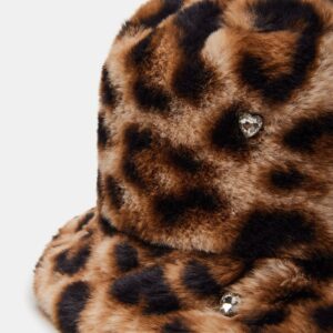 Faux Fur Bucket Hat Leopard Rhinestones - Image 2