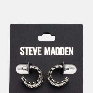 Woven Huggie Earrings Silver - Image 3