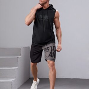 Boyfriend Style Men Kangaroo Pocket Drawstring Hooded Sports Tank Top - Image 4