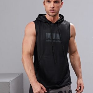 Boyfriend Style Men Kangaroo Pocket Drawstring Hooded Sports Tank Top - Image 5