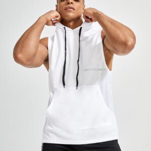 Boyfriend Style Men Letter Graphic Drawstring Hooded Sports Tank Top Tank Top Pack