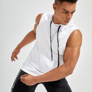 Boyfriend Style Men Letter Graphic Drawstring Hooded Sports Tank Top Tank Top Pack - Image 3
