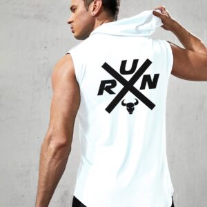 Boyfriend Style Men Bull & Letter Graphic Hooded Sports Tank Top