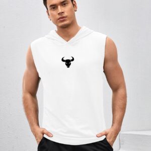 Boyfriend Style Men Bull & Letter Graphic Hooded Sports Tank Top - Image 3