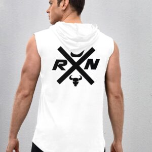 Boyfriend Style Men Bull & Letter Graphic Hooded Sports Tank Top - Image 5