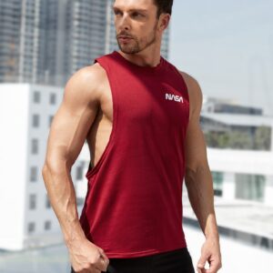 Boyfriend Style Men Letter Graphic Drop Armhole Sports Tank Top Red Tank Top - Image 3